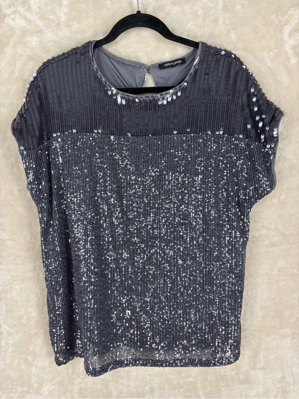 Cable & Gauge Gunmetal Sequin Short Sleeve Tunic